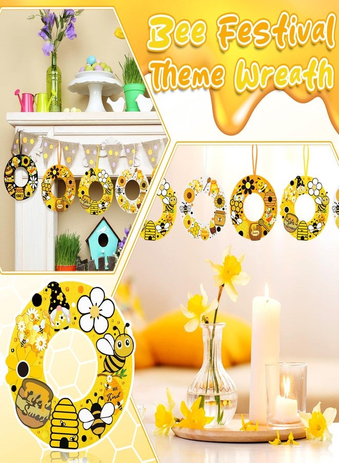 Suilung 32 Sets Bee Wreath Crafts Kits for Adults Felt Bee Activity DIY Spring Wreath Kits Hanging Ornaments with Sunflower Honey Flower Gnome Hive Stickers Crafts for Spring Party Favor Activity - Image 4