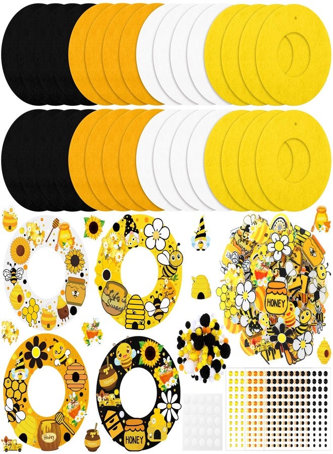 Suilung 32 Sets Bee Wreath Crafts Kits for Adults Felt Bee Activity DIY Spring Wreath Kits Hanging Ornaments with Sunflower Honey Flower Gnome Hive Stickers Crafts for Spring Party Favor Activity - Image 1