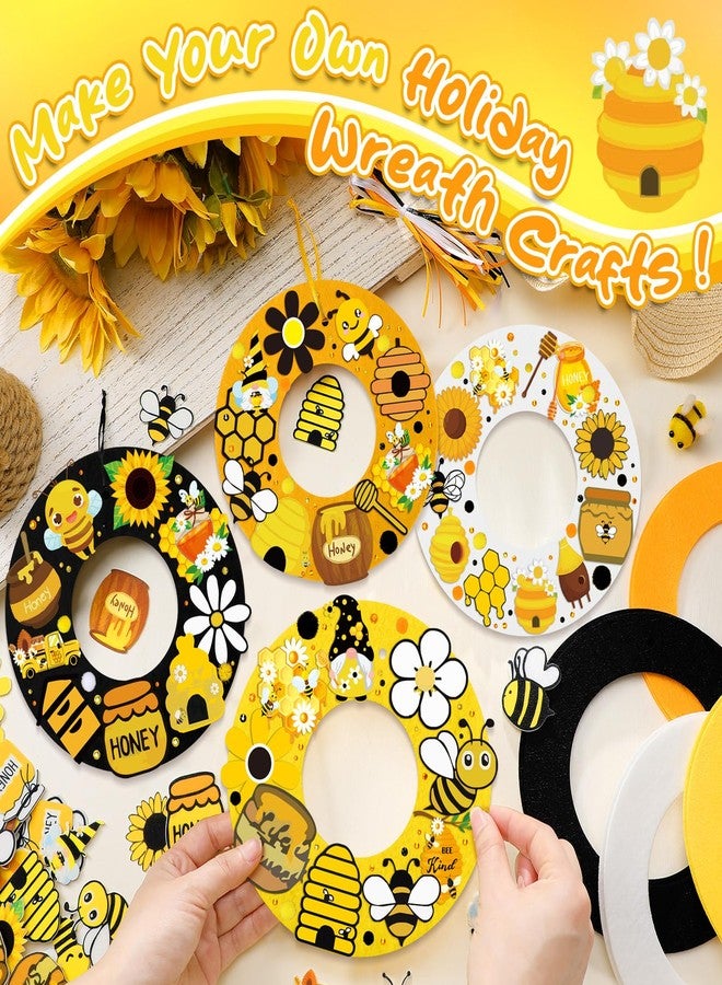 Suilung 32 Sets Bee Wreath Crafts Kits for Adults Felt Bee Activity DIY Spring Wreath Kits Hanging Ornaments with Sunflower Honey Flower Gnome Hive Stickers Crafts for Spring Party Favor Activity - Image 2