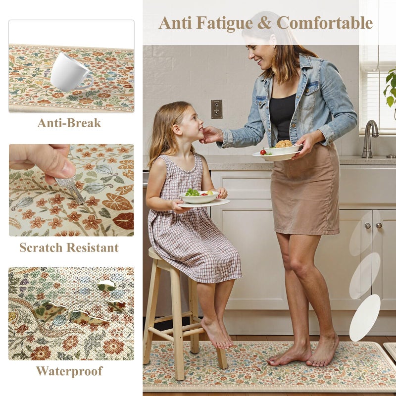 Collive Kitchen Mats Cushioned Anti Fatigue, Non Slip Waterproof Kitchen Floor Mat Beige Rug 2 Piece, Modern Comfort Desk Standing Rugs for Sink, Home Office, Laundry, Bedroom - Image 5
