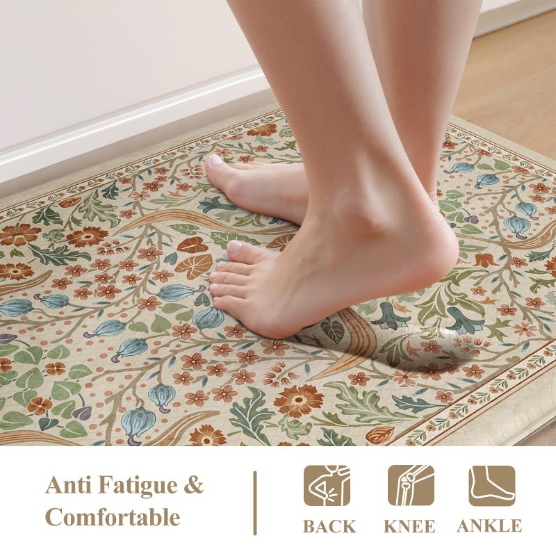 Collive Kitchen Mats Cushioned Anti Fatigue, Non Slip Waterproof Kitchen Floor Mat Beige Rug 2 Piece, Modern Comfort Desk Standing Rugs for Sink, Home Office, Laundry, Bedroom - Image 2