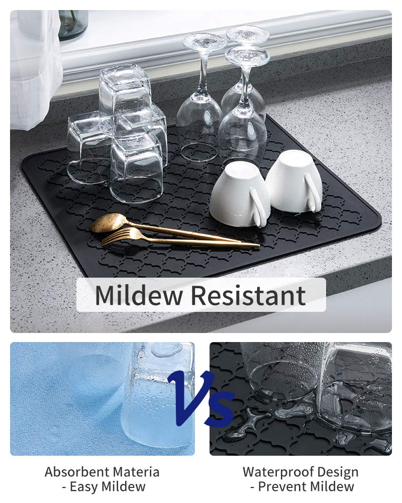 AMOAMI-Dish Drying Mats for Kitchen Counter-Silicone Dish Drying Mat-Kitchen Dish Drying Pad Heat Resistant Mat-Kitchen Gadgets Kitchen Accessories Kitchen Small Appliances (12" x 16, BLACK) - Image 3