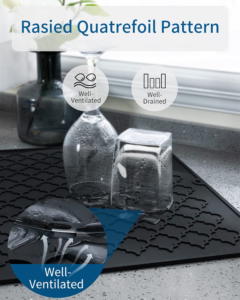 AMOAMI-Dish Drying Mats for Kitchen Counter-Silicone Dish Drying Mat-Kitchen Dish Drying Pad Heat Resistant Mat-Kitchen Gadgets Kitchen Accessories Kitchen Small Appliances (12" x 16, BLACK) - Image 5
