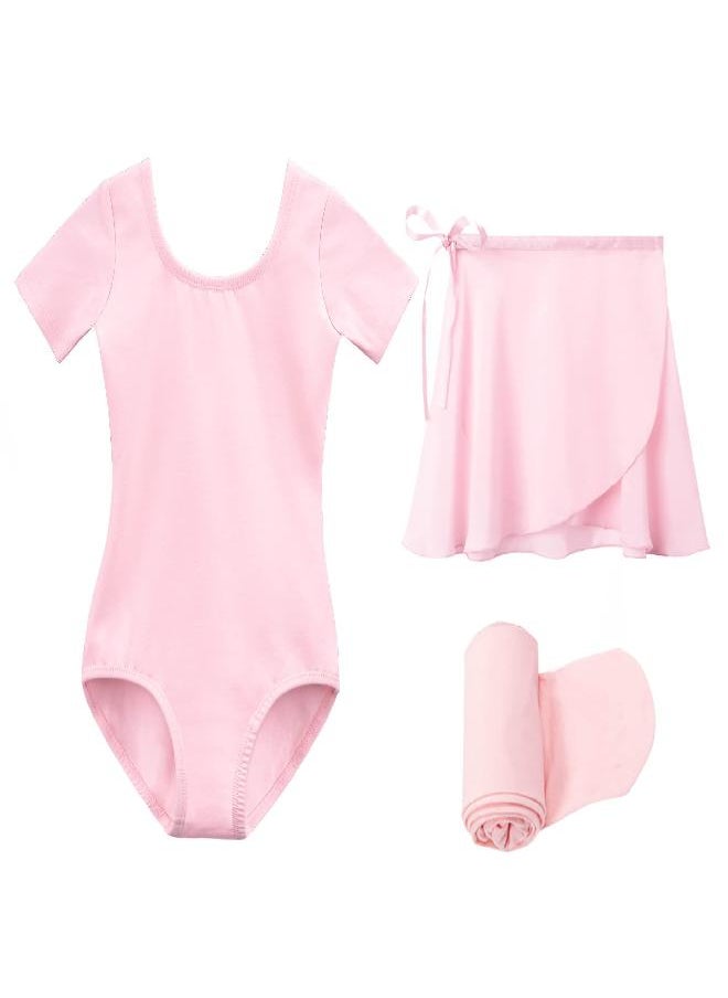 Stelle Stelle Girls Short Sleeve Dance Active Dress Ballet Leotard Combo with Dance Skirt and Dance Tight (Ballet Pink (Adjustable Tie), 110, 6 Years)  - Image 4