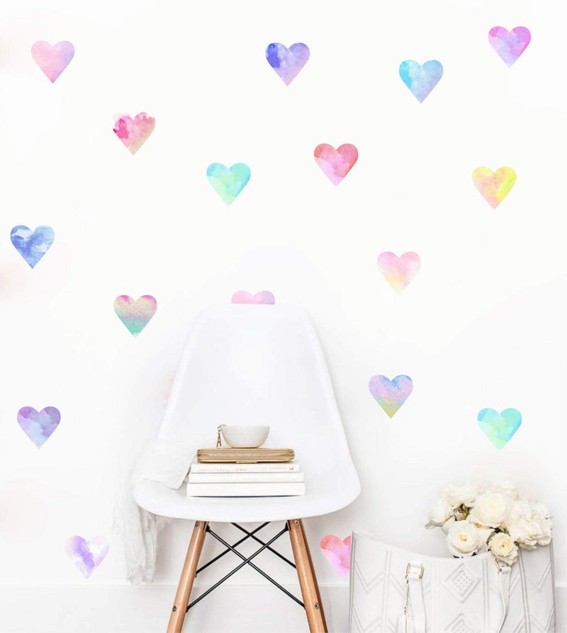 Easu Colorful Heart Wall Decals Watercolor Hearts Wall Stickers Heart Wall Decals for Girls Bedroom Nursery Kids Room Decor - Image 5