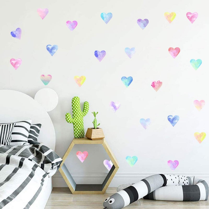 Easu Colorful Heart Wall Decals Watercolor Hearts Wall Stickers Heart Wall Decals for Girls Bedroom Nursery Kids Room Decor - Image 4