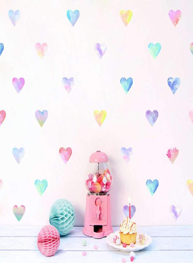 Easu Colorful Heart Wall Decals Watercolor Hearts Wall Stickers Heart Wall Decals for Girls Bedroom Nursery Kids Room Decor - Image 1
