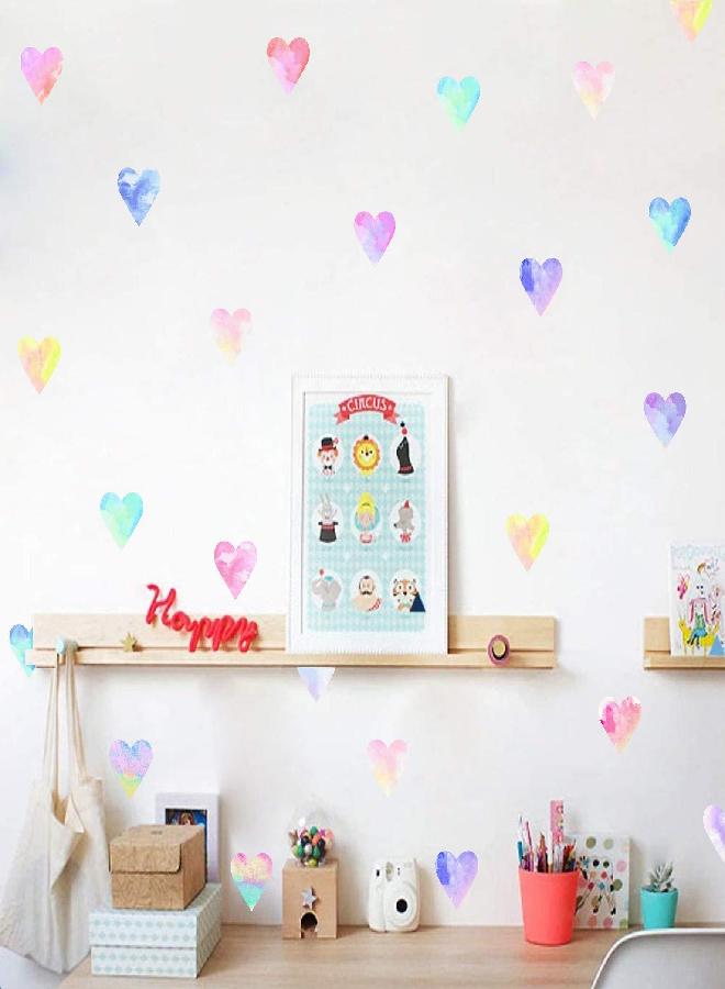Easu Colorful Heart Wall Decals Watercolor Hearts Wall Stickers Heart Wall Decals for Girls Bedroom Nursery Kids Room Decor - Image 2