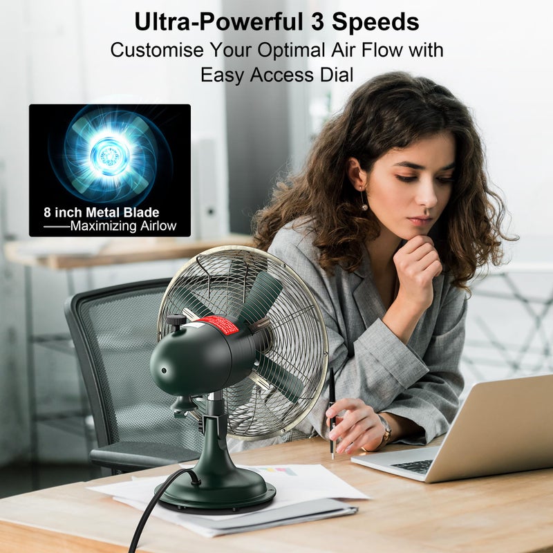 AMACOOL Oscillating Vintage Fan, All Metal Retro Table Top Fan, Adjustable Head Tilt, Quiet 3 Speeds Plug-In Desk Fan for Bedroom Home Office & Kitchen - Image 3