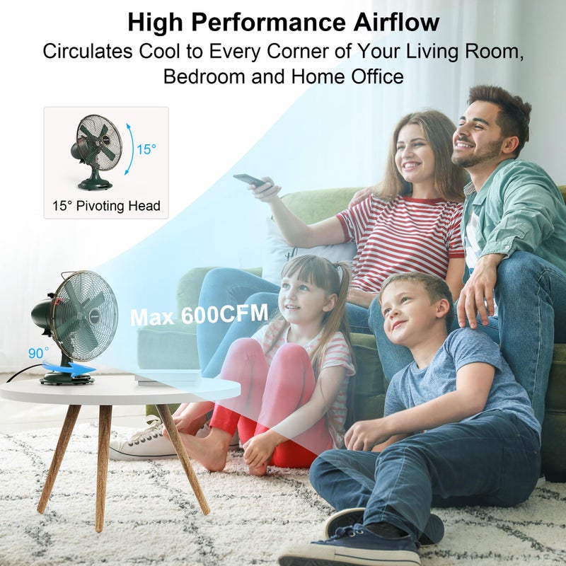 AMACOOL Oscillating Vintage Fan, All Metal Retro Table Top Fan, Adjustable Head Tilt, Quiet 3 Speeds Plug-In Desk Fan for Bedroom Home Office & Kitchen - Image 4