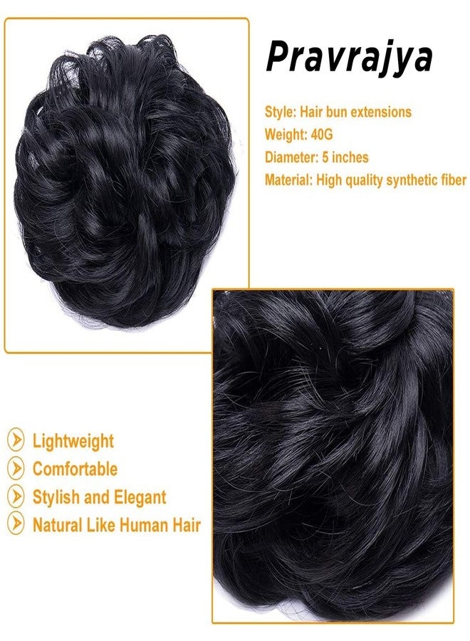 PRAVRAJYA Hair Bun Extensions Wavy Curly Dish Donut Ponytail Scrunchie With Elastic Rubber Band Updo Extensions Hairpiece Accessories (Black) - Image 3