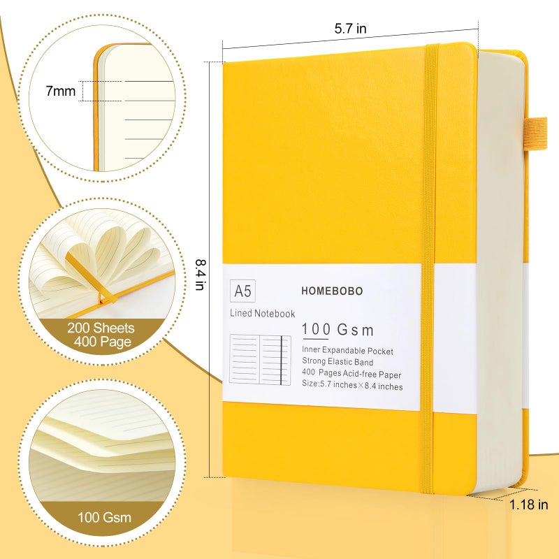 HOMEBOBO Journals for Writing, A5 Leather Ruled Notebook with 400 Pages, 100 Gms College Ruled Journal with Thick Paper, Hardcover with Inner Pocket & Pen Holder, Dark Green - Image 2