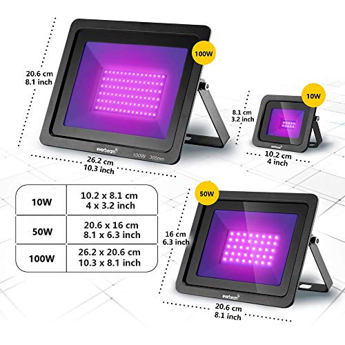 Everbeam 365nm 100W UV LED Black Light - High Performance LED Bulbs, IP66 Waterproof - Ultraviolet Flood Lighting for Aquarium, Indoor or Outdoor Parties, Stage - Party Supplies, Halloween Decorations - Image 4