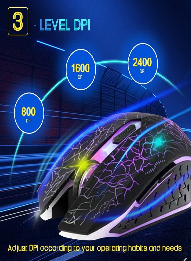 VEGCOO فأرة ألعاب لاسلكية VEGCOO C10 قابلة لإعادة الشحن صامتة بصرية 7 ألوان أضواء LED، 7 أزرار 2400/1600/800DPI (أسود) - Image 3