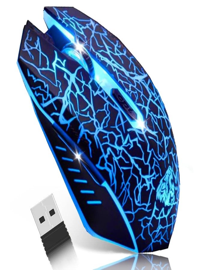 VEGCOO فأرة ألعاب لاسلكية VEGCOO C10 قابلة لإعادة الشحن صامتة بصرية 7 ألوان أضواء LED، 7 أزرار 2400/1600/800DPI (أسود) - Image 1