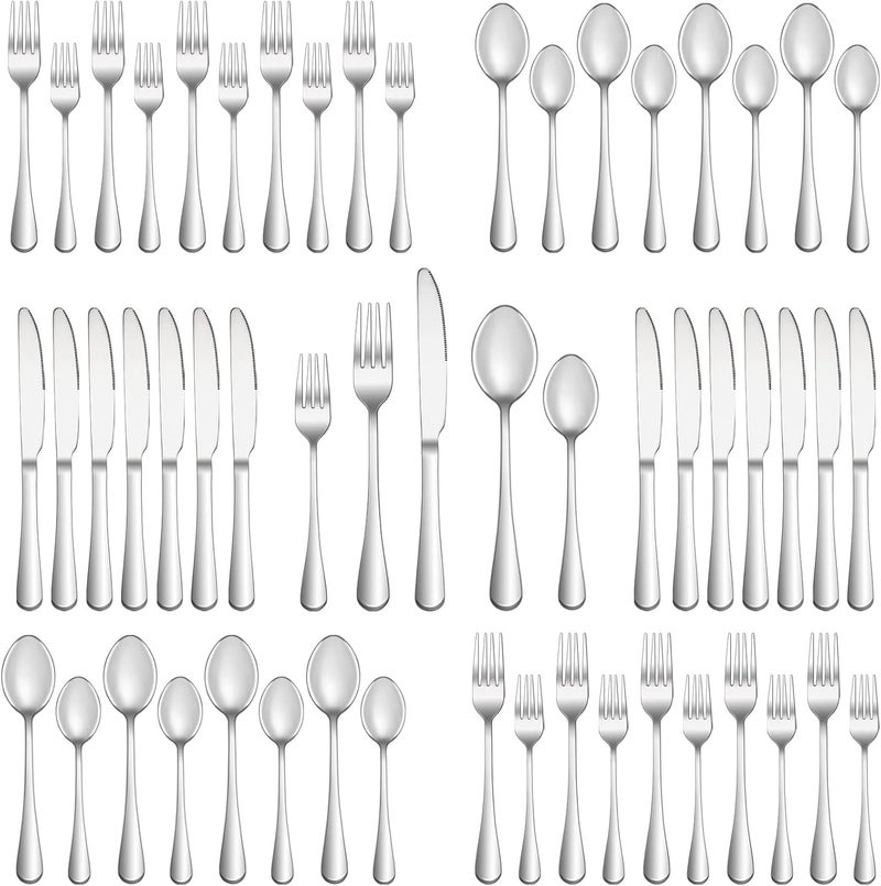 MUTNITT 40 Piece Silverware Set Service for 8,Premium Stainless Steel Flatware Set,Mirror Polished Cutlery Utensil Set,Durable Home Kitchen Eating Tableware Set,Include Fork Knife Spoon Set,Dishwasher Safe - Image 1