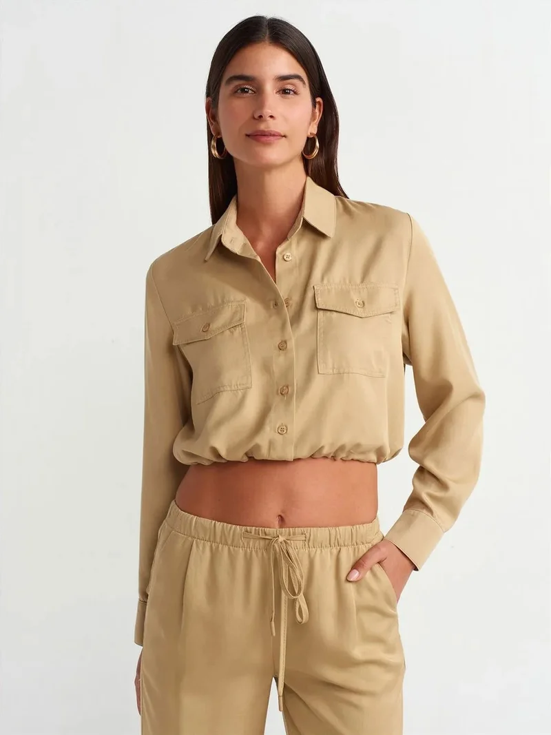 ديلفين DILVIN Tencel Crop Shirt Blouse