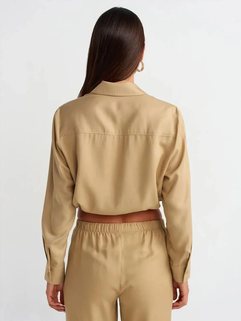 ديلفين DILVIN Tencel Crop Shirt Blouse