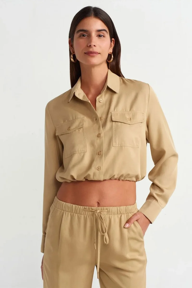 DILVIN Tencel Crop Shirt Blouse