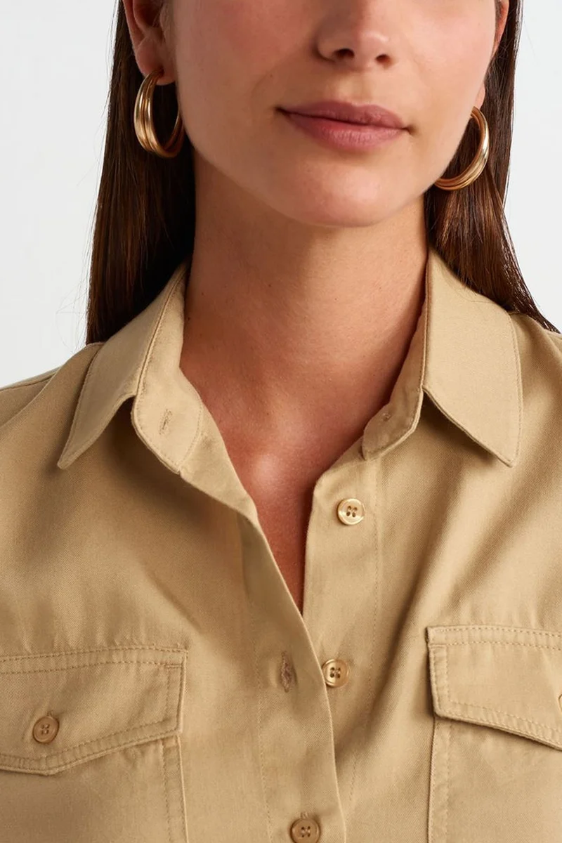 Dilvin Camel Brown DILVIN Tencel Crop Shirt Blouse for Women | Best Price UAE