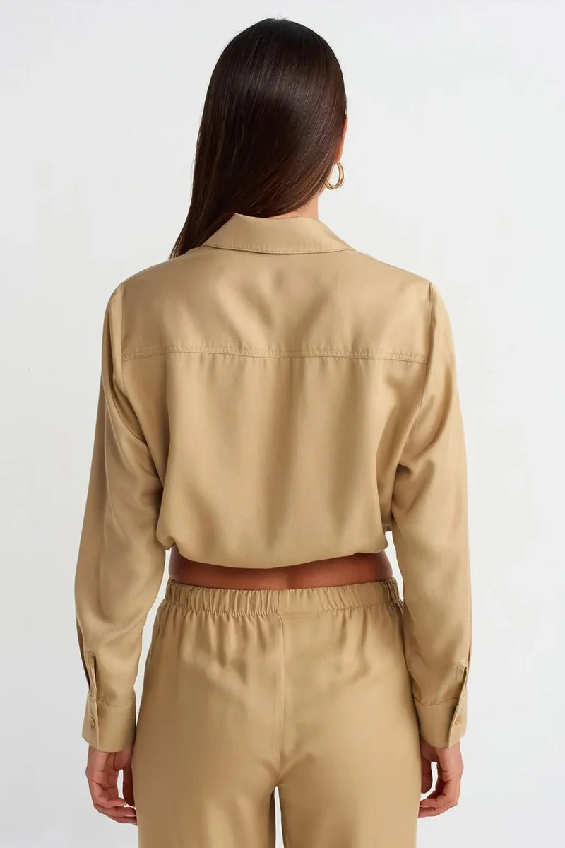 Dilvin Camel Brown DILVIN Tencel Crop Shirt Blouse for Women | Best Price UAE