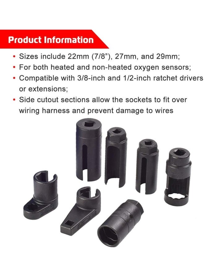 A ABIGAIL A ABIGAIL 7PCS Oxygen Sensor Socket 22mm (7/8 in), 27mm, 29mm fits All Vehicle O2 Removal and Installation Universal Puller and Removal Tool  - Image 5