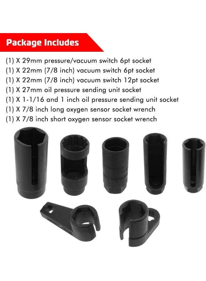 A ABIGAIL A ABIGAIL 7PCS Oxygen Sensor Socket 22mm (7/8 in), 27mm, 29mm fits All Vehicle O2 Removal and Installation Universal Puller and Removal Tool  - Image 3