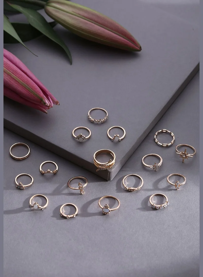 SOHI Pack of 15 Gold Plated Designer Rings
