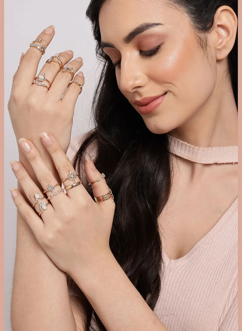 SOHI Pack of 15 Gold Plated Designer Rings