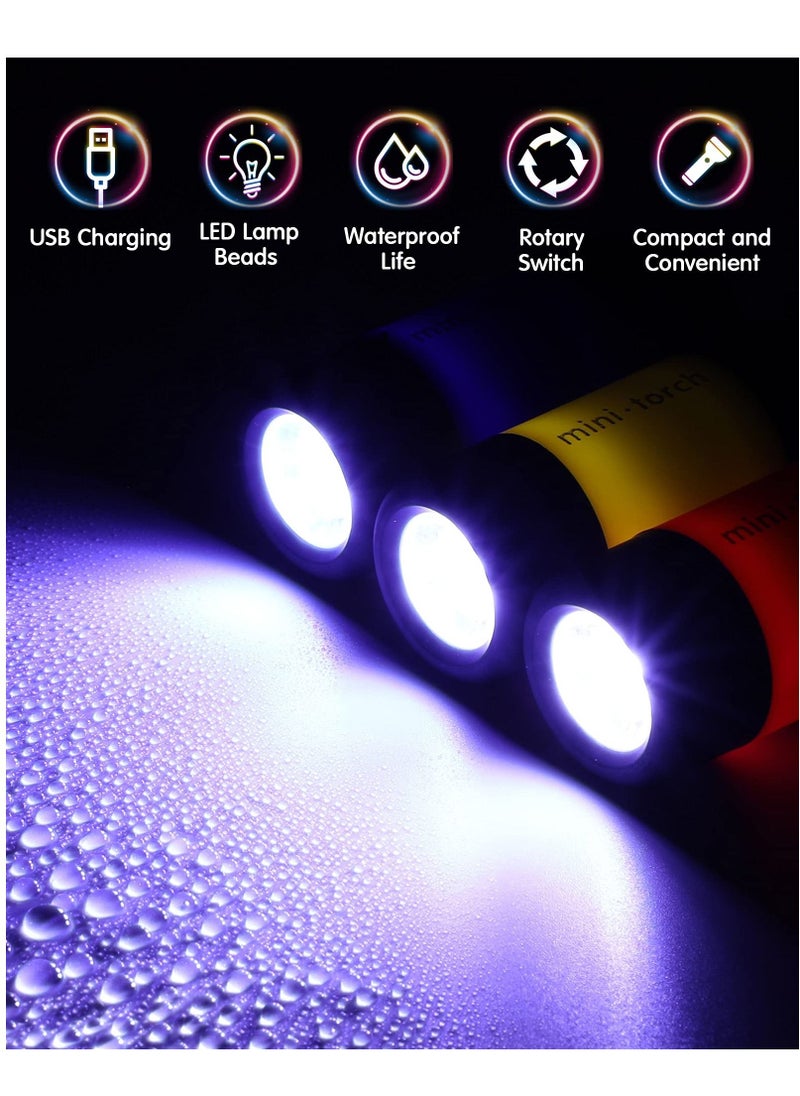 Y&D - 12 Pieces Mini Keychain Flashlight USB Torch Rechargeable Colorful LED High-Powered Lamp - Image 1