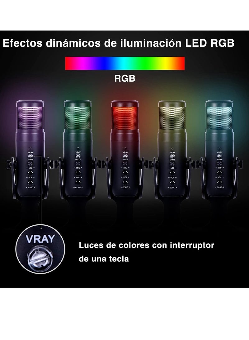 USB Microphone Desktop, Podcast Microphone, PC Gaming Mic, Perceptible Noise Reduction RGB Lighting, Streaming Recording Vocals Voice Overs, Compatible with Computer Mac/Linux/Ps4 - Image 4