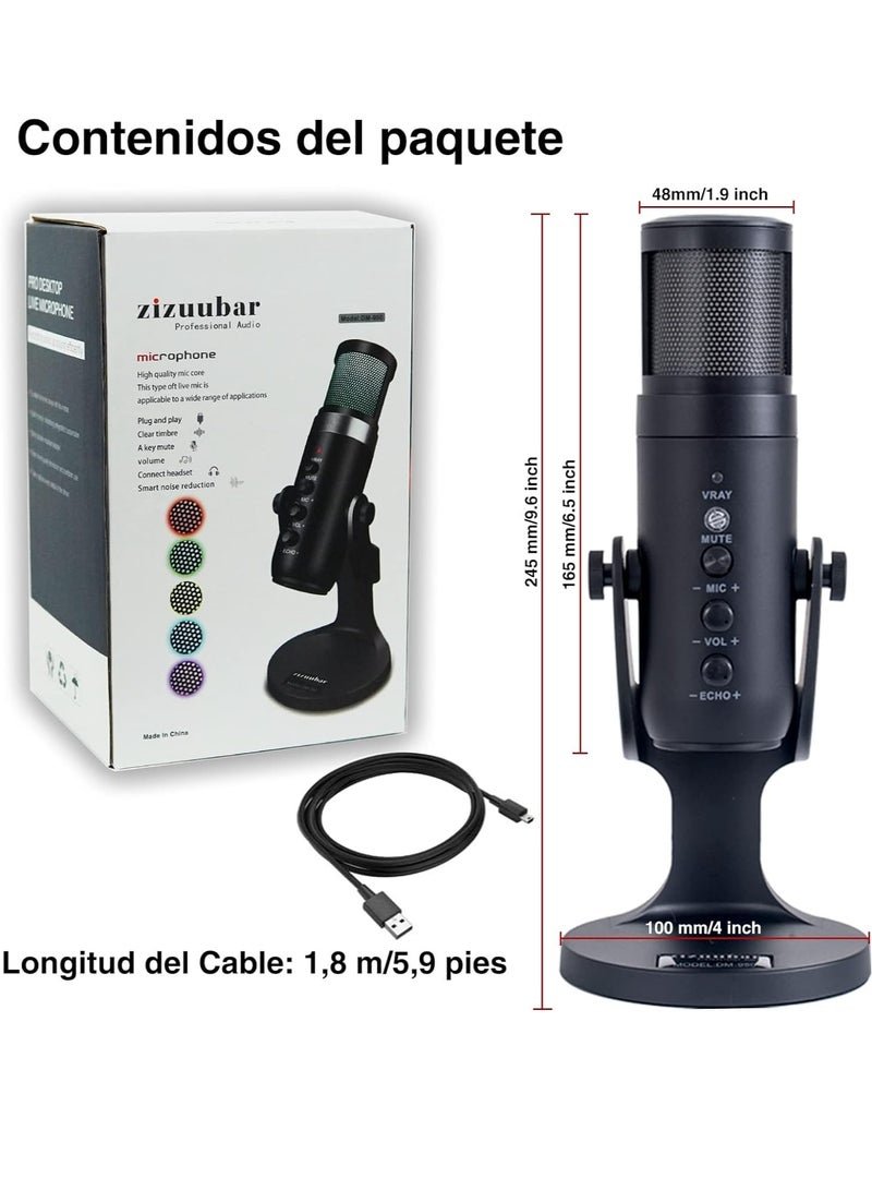 USB Microphone Desktop, Podcast Microphone, PC Gaming Mic, Perceptible Noise Reduction RGB Lighting, Streaming Recording Vocals Voice Overs, Compatible with Computer Mac/Linux/Ps4 - Image 5