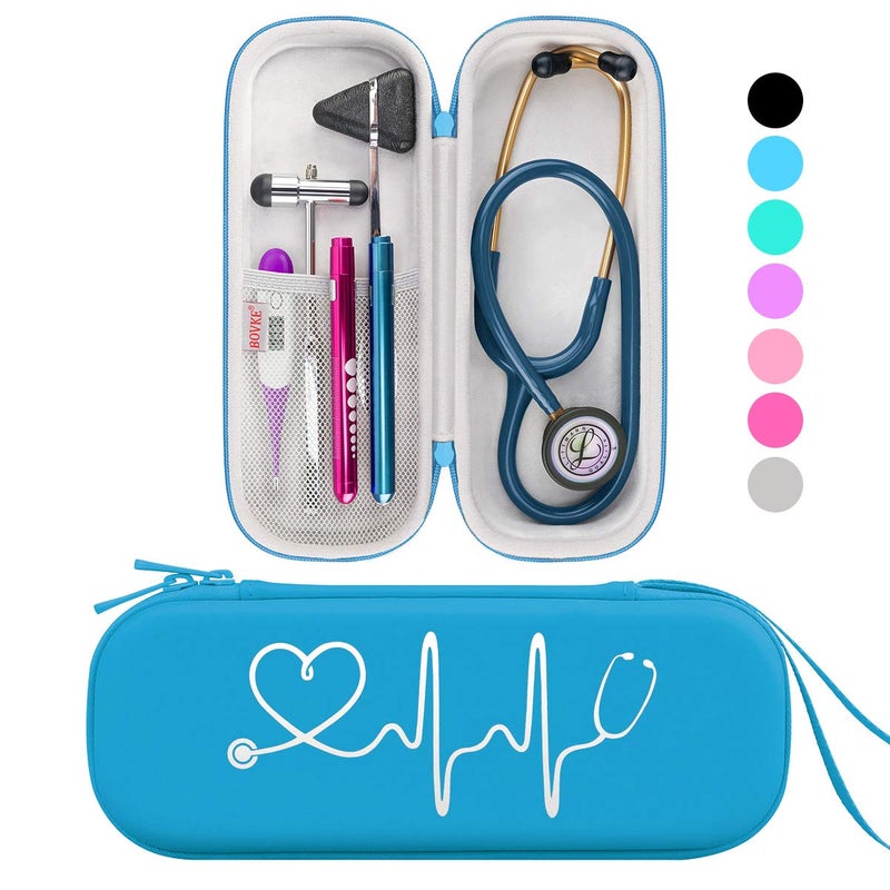 بوفك حقيبة سفر متوافقة مع سماعات الطبيب 3M Littmann Classic III وLightweight II S.E وMDF Acoustica Deluxe، مع مساحة إضافية للمقص الطبي ومقص الصدمات EMT وقلم LED، باللون الفيروزي - Image 1