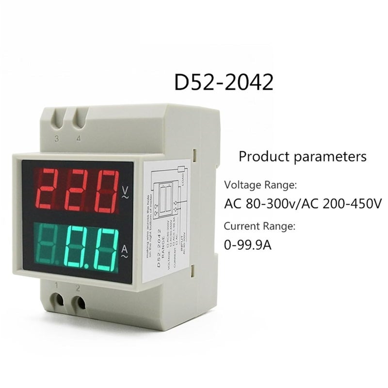 DIN-Rail Multi-Function Meter AC80-300V AC200-450V 100A Digital LED Voltage Current Active Power Factor Energy Meter Voltmeter(D52-2047,AC 80-300V) - Image 3