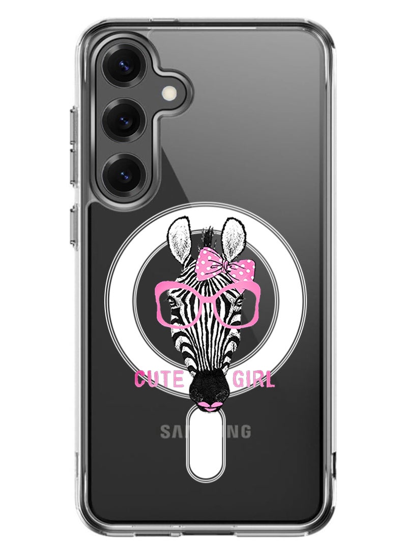Theodor Magnetic Case for Samsung Galaxy S25 Plus 6.7-inch Compatible with MagSafe Wireless Charging, Shockproof Phone Bumper Cover Cute girl zebra - Image 1