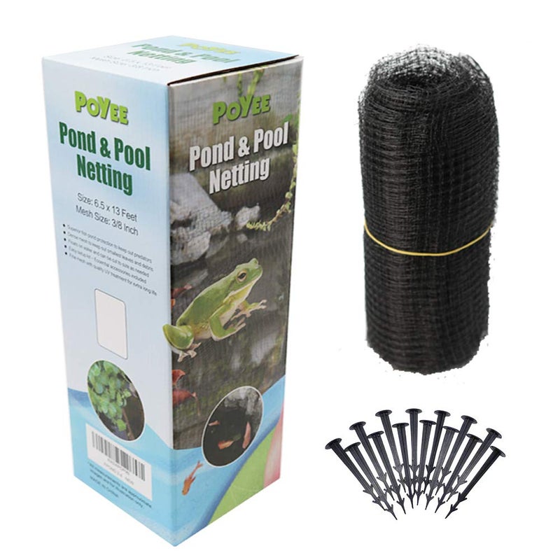 POYEE POYEE 65x13ft Pond Netting for Leaves Leaf Net Cover Pond Net with Small Fine Mesh Protecting Koi Fish from Birds Cats Stakes Included 