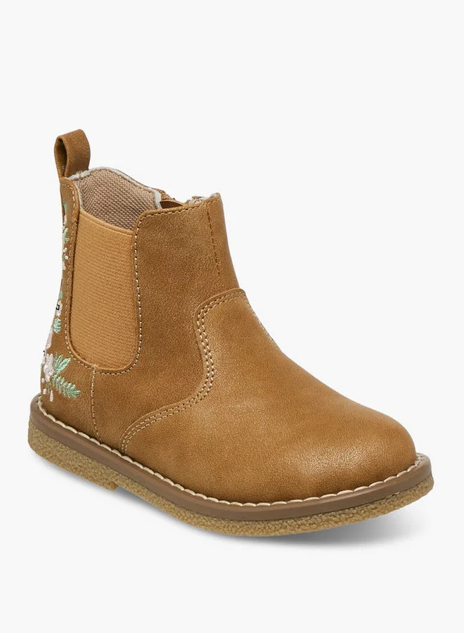 JUNIORS Embroidered Ankle Boots with Zip Closure