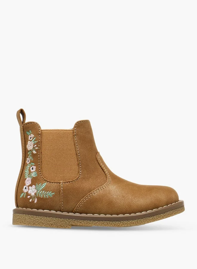 JUNIORS Embroidered Ankle Boots with Zip Closure