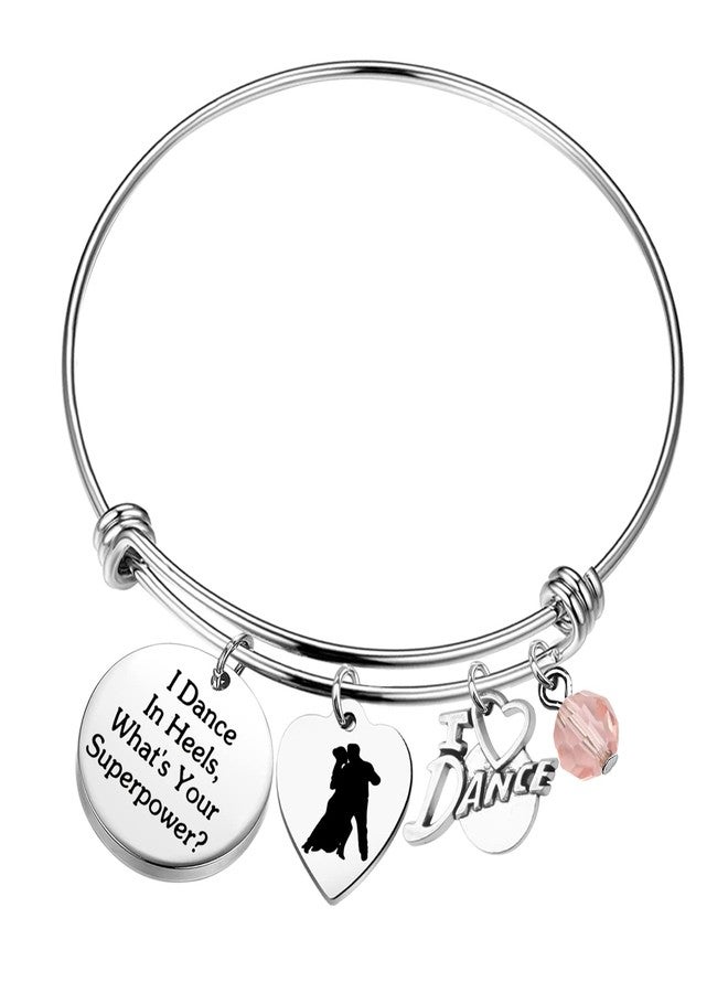 PLITI Ballroom Dance Gift Ballroom Dancer Gift Dance Teacher Appreciation Gift I Dance In Heels What's Your Superpower Bracelet (dance in heels bg) - Image 1