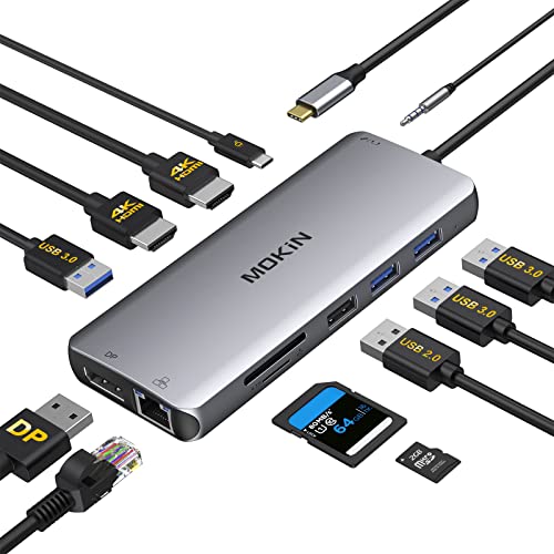 Mokin USB C Docking Station Dual Monitor,MOKiN Triple Display USB C Hub with 2 HDMI, DisplayPort, 100W PD, 4*USB,Gigabit Ethernet,SD/TF,Audio Port,USB C Hub Multiport Adapter for HP/Dell/Lenovo/Surface - Image 1