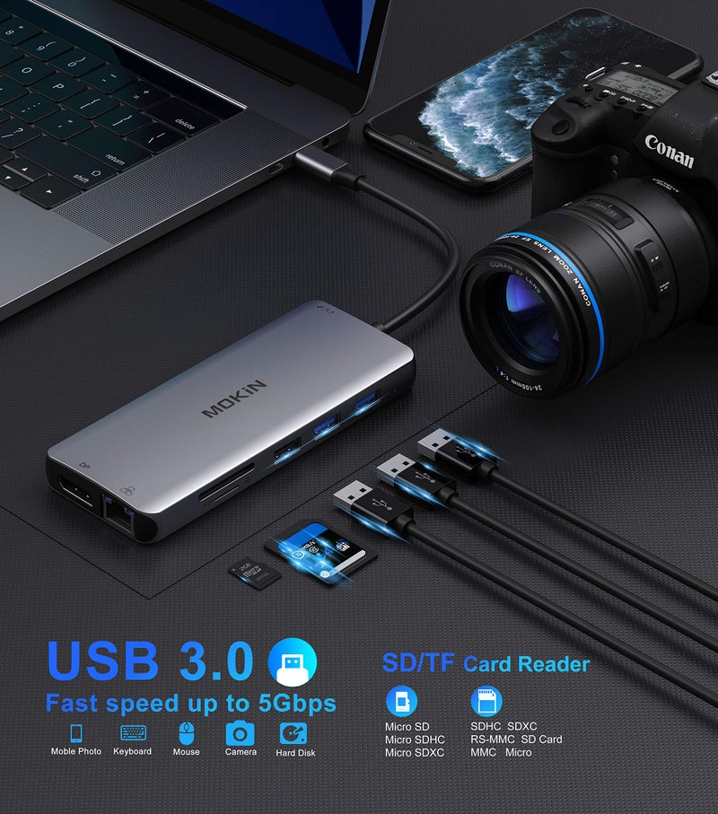 Mokin USB C Docking Station Dual Monitor,MOKiN Triple Display USB C Hub with 2 HDMI, DisplayPort, 100W PD, 4*USB,Gigabit Ethernet,SD/TF,Audio Port,USB C Hub Multiport Adapter for HP/Dell/Lenovo/Surface - Image 5