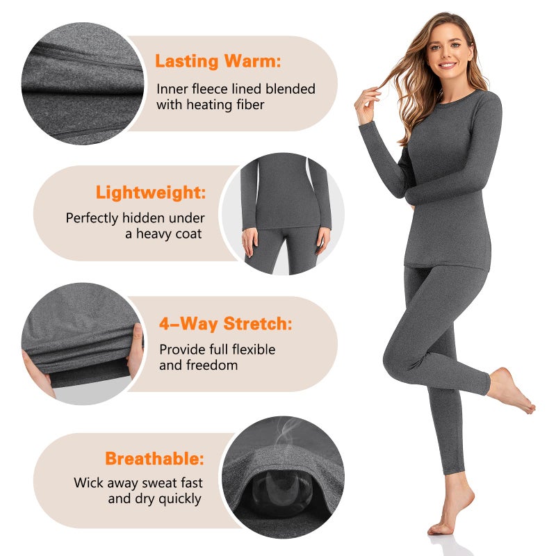 SIMIYA 2 Pack Thermal Underwear for Women Long Johns Winter Warm Fleece Lined Base Layer Set Cold Weather Top and Bottom - Image 3