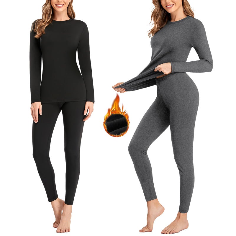 SIMIYA 2 Pack Thermal Underwear for Women Long Johns Winter Warm Fleece Lined Base Layer Set Cold Weather Top and Bottom - Image 1