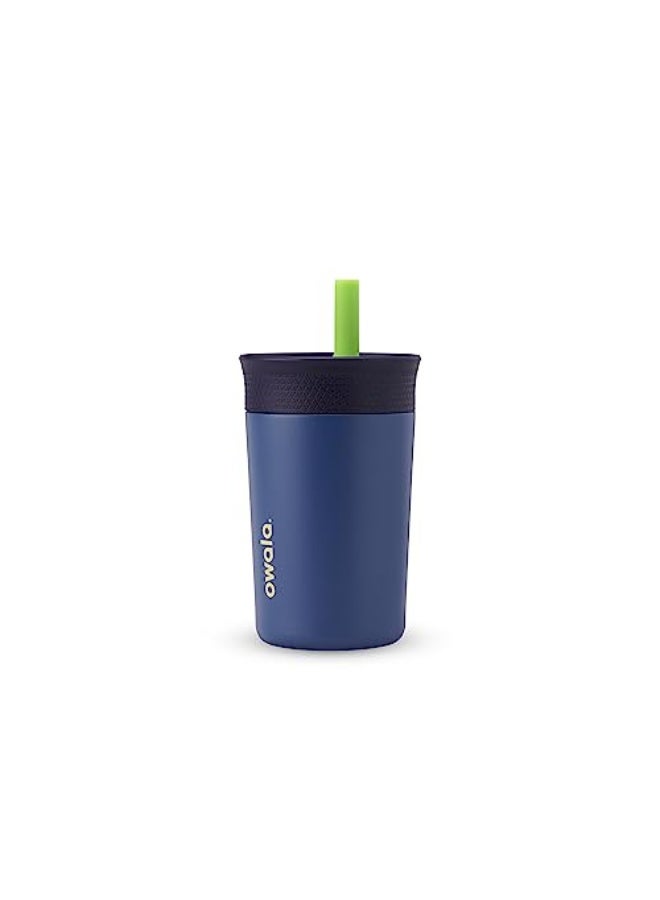 Owala Kids Insulation Stainless Steel Tumbler with Spill Resistant Flexible Straw, Easy to Clean, Kids Water Bottle, Great for Travel, Dishwasher Safe, 12 Oz, Navy and Blue (Home Base) - Image 1