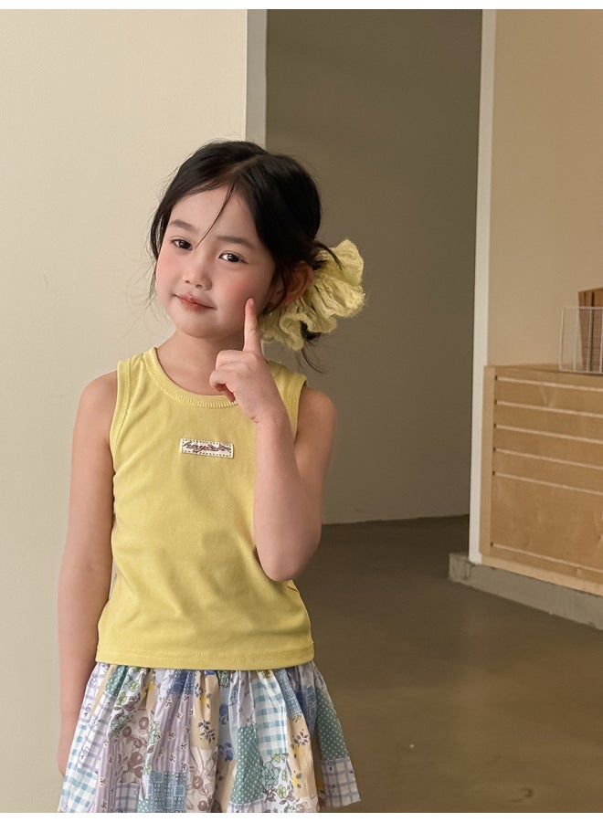 Girl's Summer Korean Style Sleeveless Vest Cotton Short Fashion Labeled Children's Trendy Top Versatile Summer Outfit Boy's Vest