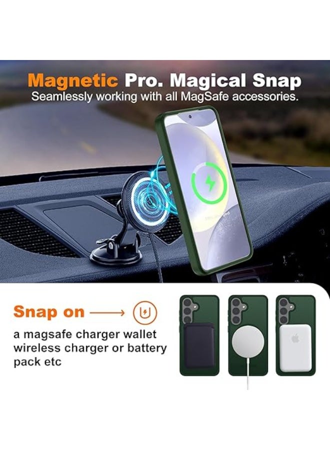 جراب مغناطيسي لهاتف Samsung Galaxy S24 Plus وS25 Plus، متوافق مع MagSafe، حماية من السقوط بدرجة عسكرية، جراب نحيف شفاف مقاوم للصدمات مع جراب هاتف مضاد لبصمات الأصابع (أخضر) - Image 4