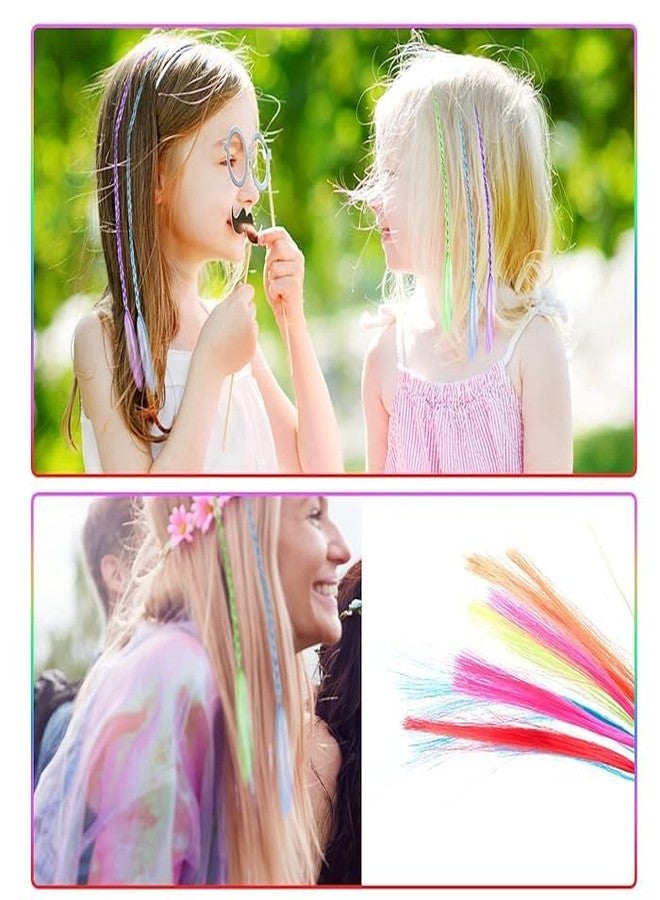 ZEELPETAL Women and Girls Braided kids Hair extensions with Clip Hair Extensions Multi Colored Straight Wigs for Girls, Shiny Neon Clip, 12 pcs. - Image 3