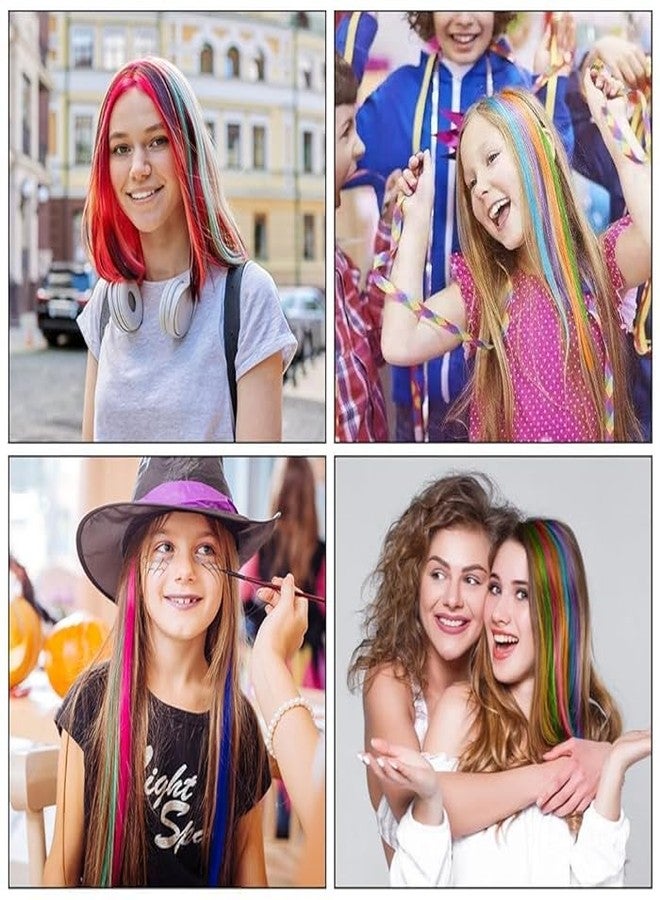 ZEELPETAL Women and Girls Braided kids Hair extensions with Clip Hair Extensions Multi Colored Straight Wigs for Girls, Shiny Neon Clip, 12 pcs. - Image 2