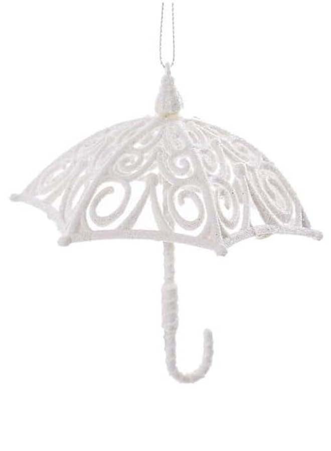زخرفة شجرة عيد الميلاد على شكل مظلة لامعة بيضاء 1 قطعة - زخرفة أنيقة للتعليق لعيد الميلاد وزينة الشتاء - Image 1