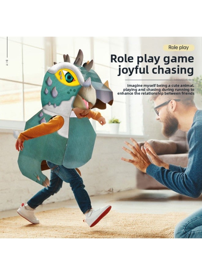 ديناصور DIY صنع الأطفال لوحة كرتونية ديناصور كرتون يمكن ارتداؤها DIY رياض الأطفال تطوير الذكاء ورقة قذيفة لعبة - اللون: أخضر - Image 3